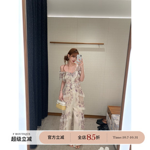F boutique「中古zim」秀款重工鸢尾花雪纺拼接蕾丝连衣裙+亚麻裤