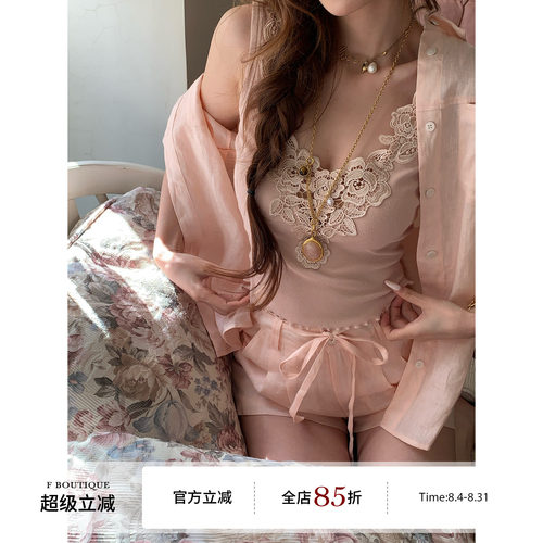 F boutique「定制法蕾」Ch1oe玫瑰花刺绣水溶蕾丝针织背心+短袖