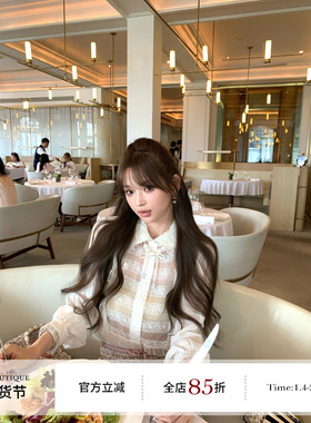 F boutique「白羽蕾丝」100%人丝镂空真丝木耳边翻领富家女衬衫