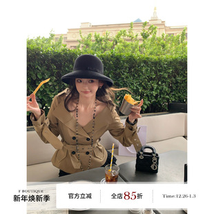 r奢牌一字肩v领风衣外套 boutique