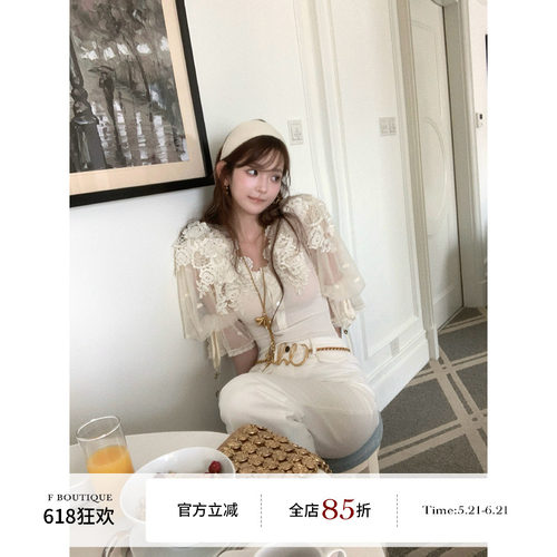 F boutique「洛可可极繁」Ch1oe重工珍藏级13种水溶花朵网纱上衣
