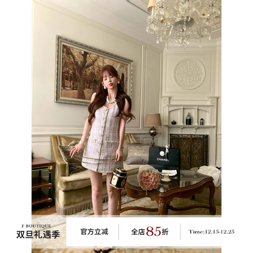 F Boutique【现货】流光香缇自线手工坊法式小香花边斗篷连衣裙女