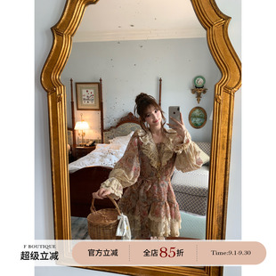 F boutique「佩斯利」zim复古印花蕾丝拼接泡泡袖连衣裙娜扎同款