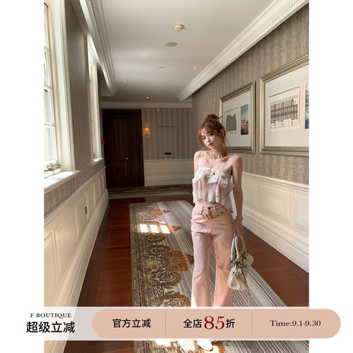 F boutique「Ch1oe 70s」波西米亚高腰翻盖口袋微喇水洗棉9分裤