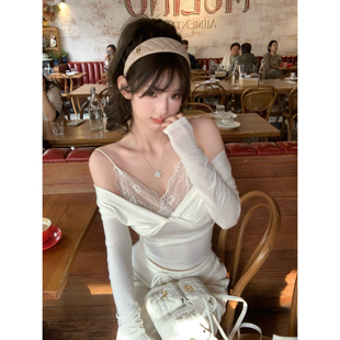 F boutique 纯欲吊带蕾丝假两件打底衫