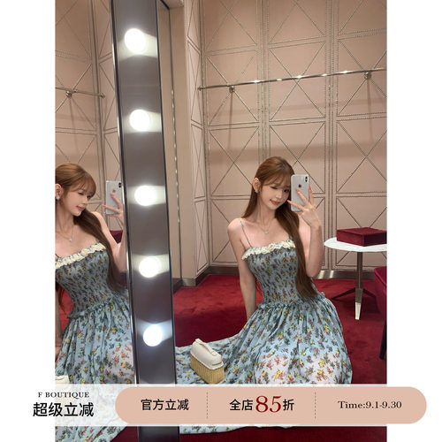 F boutique「绿野仙踪」gucc*yb开发打揽印花+定染法蕾吊带连衣裙