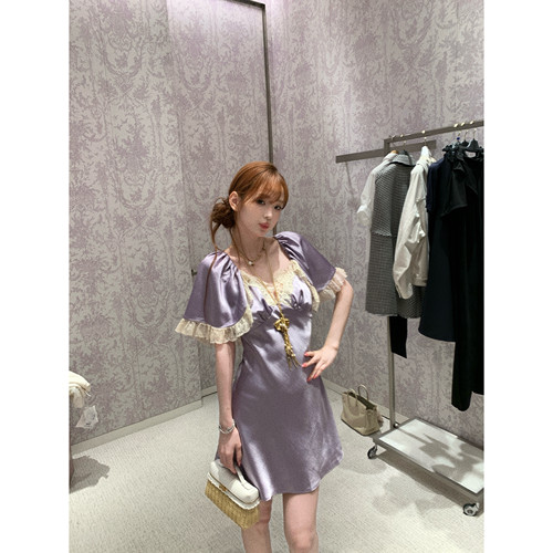 F boutique「Ch1oe典藏系」yb开版定染法蕾醋酸缎宫廷斗篷连衣裙