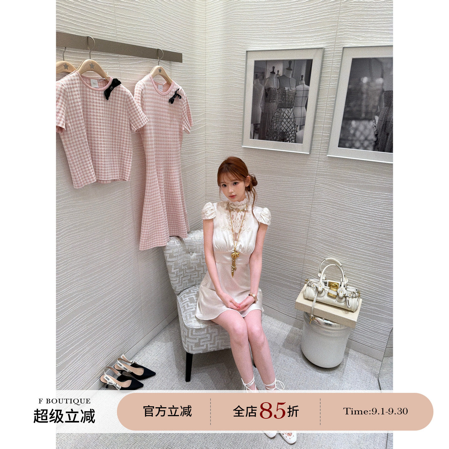 F boutique「白栀栖雾」Ch1oe定制蕾丝+60高克重醋酸缎a版连衣裙图片