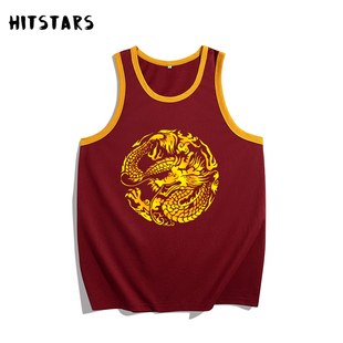 2024龙年图案本命年红色背心男金龙印花宽松纯棉健身无袖新款马甲