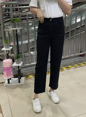 小个子 MiniBrand 弹力夏季黑色九分显瘦百搭直筒简约女士牛仔裤