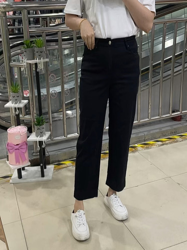 小个子 MiniBrand 弹力夏季黑色九分显瘦百搭直筒简约女士牛仔裤
