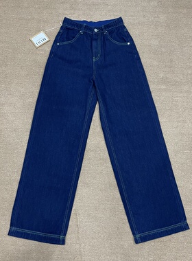 韩国minibrand 2026春季新款高腰显瘦韩版宽松深蓝色无弹力直筒裤