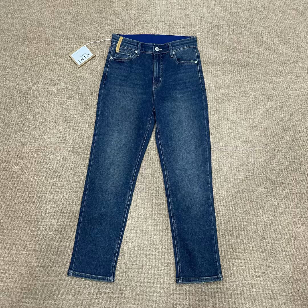 韩国 MiniBrand 蓝色夏季新款松紧腰设计直筒烟管裤遮肉显瘦百搭