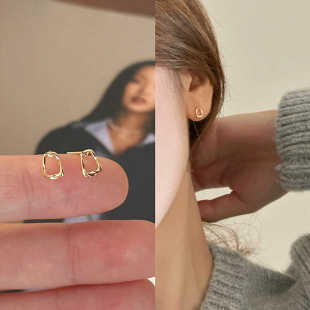S925银针几何小巧耳钉女睡觉免摘耳环简约百搭小众设计高级感耳饰