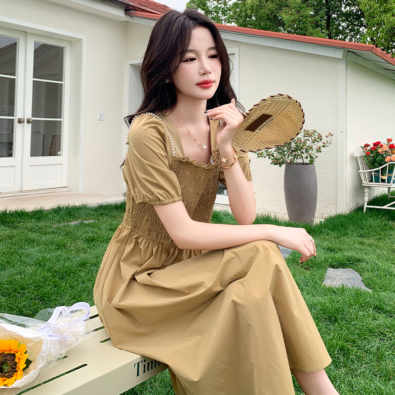 现货镶珍珠重工工艺2024新款连衣裙