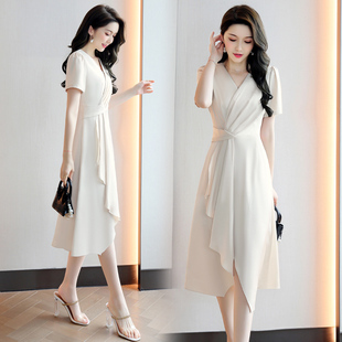 连衣裙 仿醋酸双面缎新款 短袖 高腰法式 怡心阁 气质修身