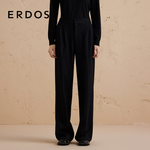 黑色宽松直筒裤 ERDOS 女秋冬休闲百搭长裤 羊毛圆机