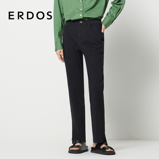 女秋简约通勤弹力九分微喇裤 水洗牛仔裤 黑色薄款 ERDOS