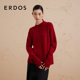针织毛衣新红节日 女秋冬宽松厚款 ERDOS 半高领纯羊绒衫