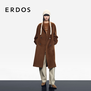 ERDOS 宽松直身花牛角扣通勤女保暖外套 羊驼毛呢大衣25年秋冬新品