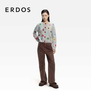 水洗弹力牛仔裤 装 子2026年早春新品 美拉德棕色直筒裤 女装 ERDOS