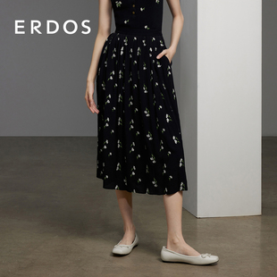 ERDOS复古优雅碎花刺绣半身裙女夏法式 A字伞裙 浪漫中长款