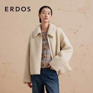 百搭 骆驼绒羊毛混纺外套秋冬白色羊羔毛外套时尚 ERDOS 女装