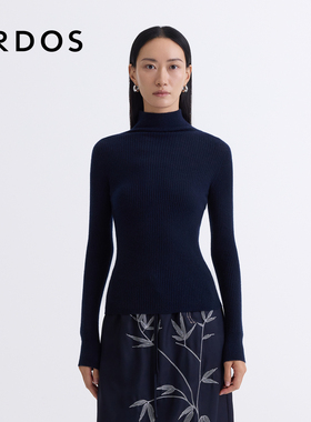 【全成型】ERDOS 高领抽条羊绒针织衫女修身轻薄内搭