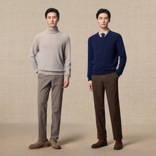 秋冬百搭纯色保暖针织套衫 鄂尔多斯1980 樽领羊绒衫 V领 男士