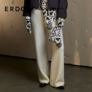 羊毛圈圈呢直筒裤 ERDOS 女冬白色宽松休闲长裤 圆机