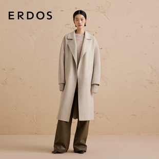 西装 女秋冬系带长款 ERDOS 领围裹双面毛呢外套 纯羊绒大衣