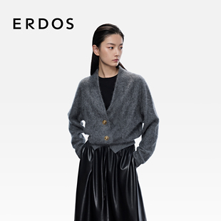 V领拉绒羊绒开衫 ERDOS 25年秋冬新格雷系女士外套 嘉宾同款