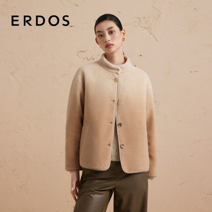 立领羊羔毛外套秋冬女渐变短款 ERDOS 棉服 正反两穿