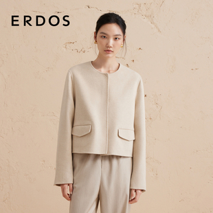 ERDOS 外套女秋立体剪裁宽松毛呢上衣 丝绒混纺双层箱型短款