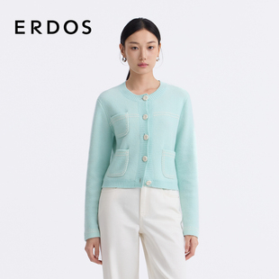 25年春新品 圆领撞色针织开衫 ERDOS 女淡人穿搭 羊绒双提外套