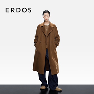 ERDOS 女士双排扣静奢风保暖外套 水波纹毛呢羊绒大衣25年秋冬新品
