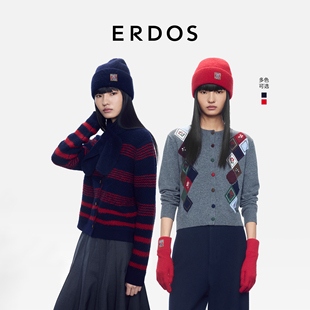 饰针织保暖挽边帽子 装 ERDOS 100%山羊绒单畦女帽25年秋冬新品