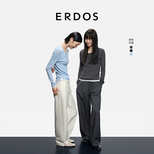 2精纺羊绒衫 80S 25秋冬新品 圆领修身 ERDOS 抽条假两件女套衫 女装