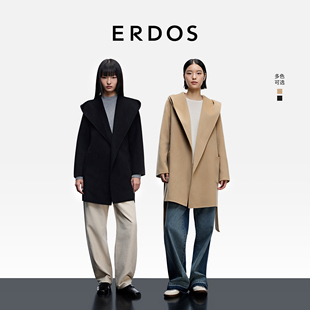 ERDOS流金大衣 围裹保暖双面毛呢连帽山羊绒女士外套 25年秋冬新品
