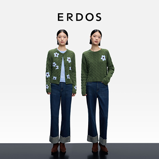 花花万物 套衫 ERDOS女羊绒衫 圆领提花短袖 开衫 25年秋冬新品