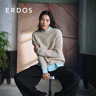 25年秋冬新品 圈圈纱针织衫 ERDOS 圆领羊驼毛混纺上衣 刘雯同款