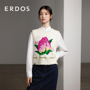 ERDOS 镂空宽松上衣 圆领提花针织背心女春时尚