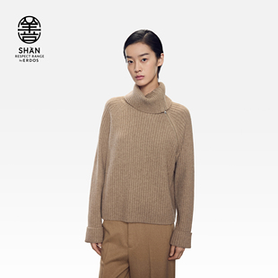25年秋冬新品 大翻领女羊绒衫 ERDOS 高领抽条套衫 秀场同系列