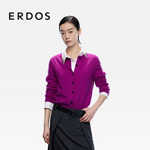 圆领中袖 纯色女通勤针织衫 羊绒开衫 包布扣经典 25年秋冬新品 ERDOS