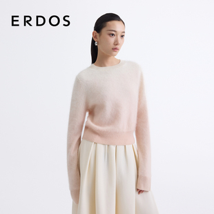 圆领拉绒针织衫 ERDOS 女吊染工艺宽松毛衣 渐变羊绒衫