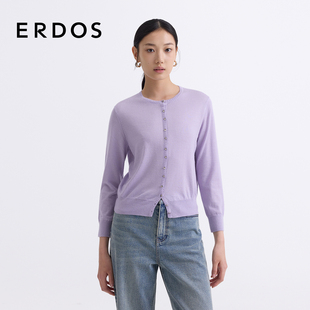 女25年春新品 圆领紫色针织开衫 ERDOS 淡人穿搭上衣 精纺丝绒