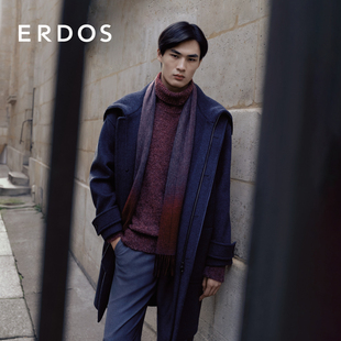 ERDOS 纯羊绒围巾秋冬单层水纹格渐变围巾165cm
