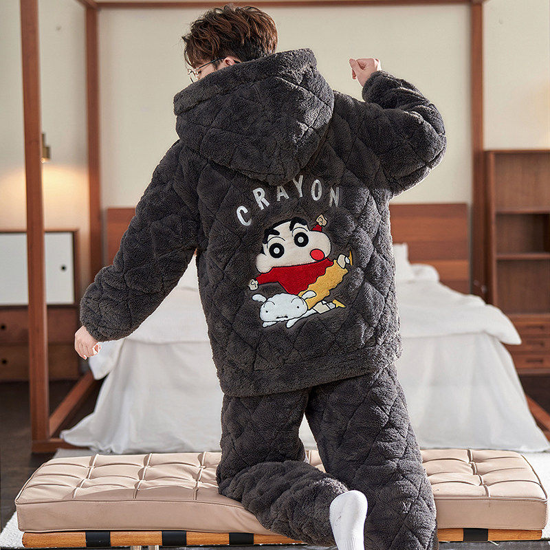 全棉纯棉睡衣男秋冬款珊瑚绒加厚加绒三层夹棉冬季男士青少年学生,女士内衣/男士内衣/家居服,睡衣/家居服套装,淘宝优惠券,粉丝福利购,淘宝优惠卷