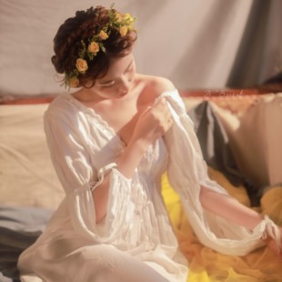 性感纯欲纯棉睡裙长裙睡衣新娘晨袍影楼写真裙 法式 B面秘密 唐顿