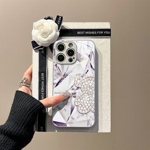 极光钻石小熊 适用苹果16手机壳iphone15华为p70nova13mate70小米15轻奢OPPOReno13vivox200荣耀300新款玻璃